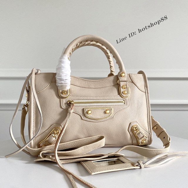 Balenciaga專櫃爆款金釘米白義大利進口山羊皮中號機車包 巴黎世家原單經典手提機車包 fyj1756
